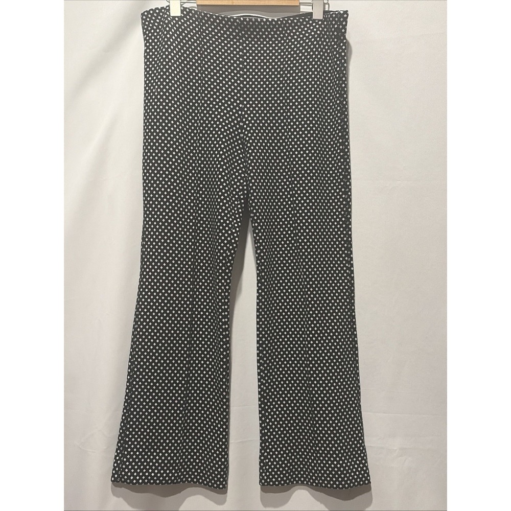 Anthropologie Essential Crop Flare Pants Women's Large Black & White Diamond Dot